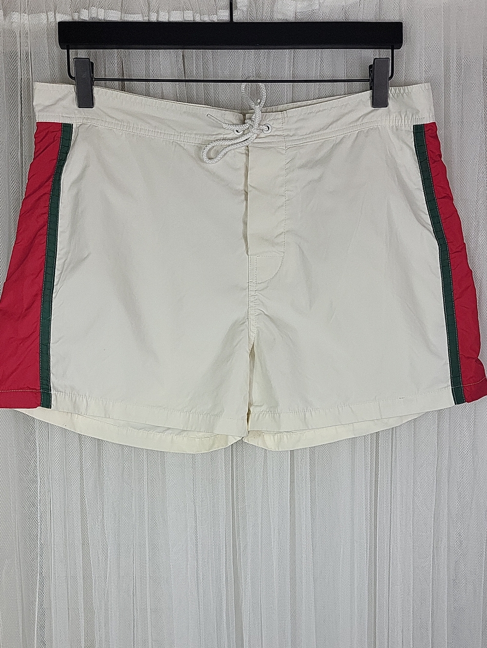 ECOALF Cream Swim Shorts with Red & Green Side Panels. Size 34